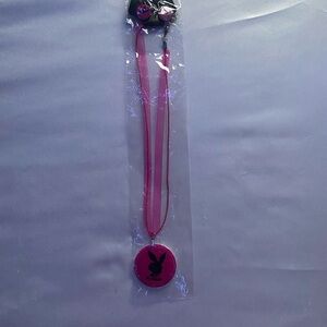 PLAYBOY Pink Ribbon Pendant Necklace with Bunny Logo